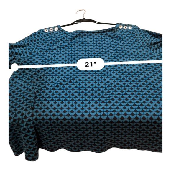 Croft & Barrow Women’s Top XXL Teal Black Print 3/4 Sleeve Button Shouldr Blouse - Picture 5 of 7